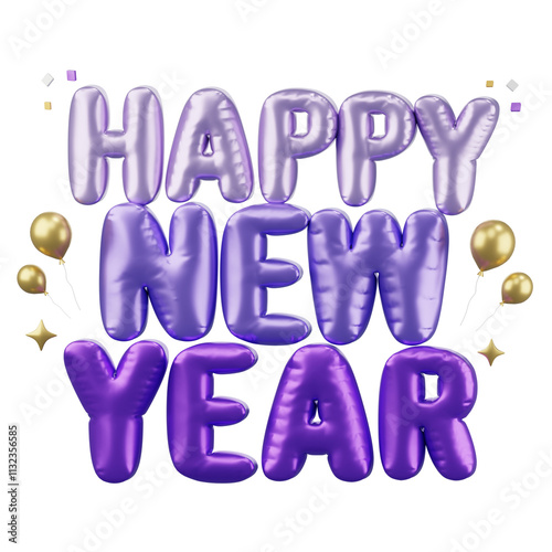 Happy New year ,golden balloon text with new year cerebrate decoration, New year festival Day, Isolated Images, 3d illustration,