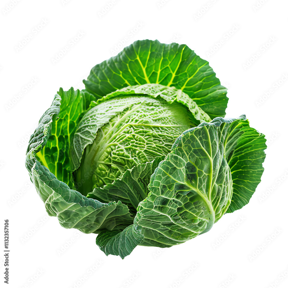 Obraz premium Fresh Green Cabbage Isolated on Transparent Background Perfect for Garden Fresh Salads and Healthy Organic Dishes