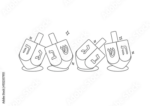 Hanukkah dreidels colouring book isolated. Spinning wooden toys for children with letters on four sides. Traditional Jewish holiday game. vector illustration in cartoon style.