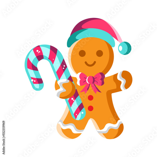 Made in uk Charming Gingerbread Man with Candy Cane Festive Christmas Illustration