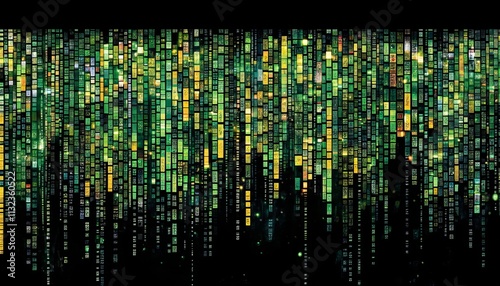 Wallpaper Mural Digital Rain of Binary Code Abstract Green and Yellow Illustration representing Technology Torontodigital.ca