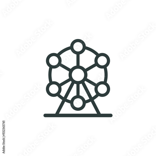 Ferris wheel, amusement park outline icon. Line sign ride, funfair. Vector isolated pictogram for web and app on white background editable stroke.