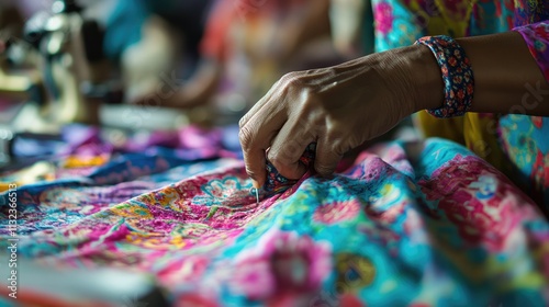 Vibrant Craftsmanship in Textile Artistry with Colorful Patterns photo