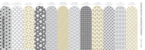 年賀や正月の和風シーンに最適な手書き和柄の背景パターン素材_金・銀の配色模様