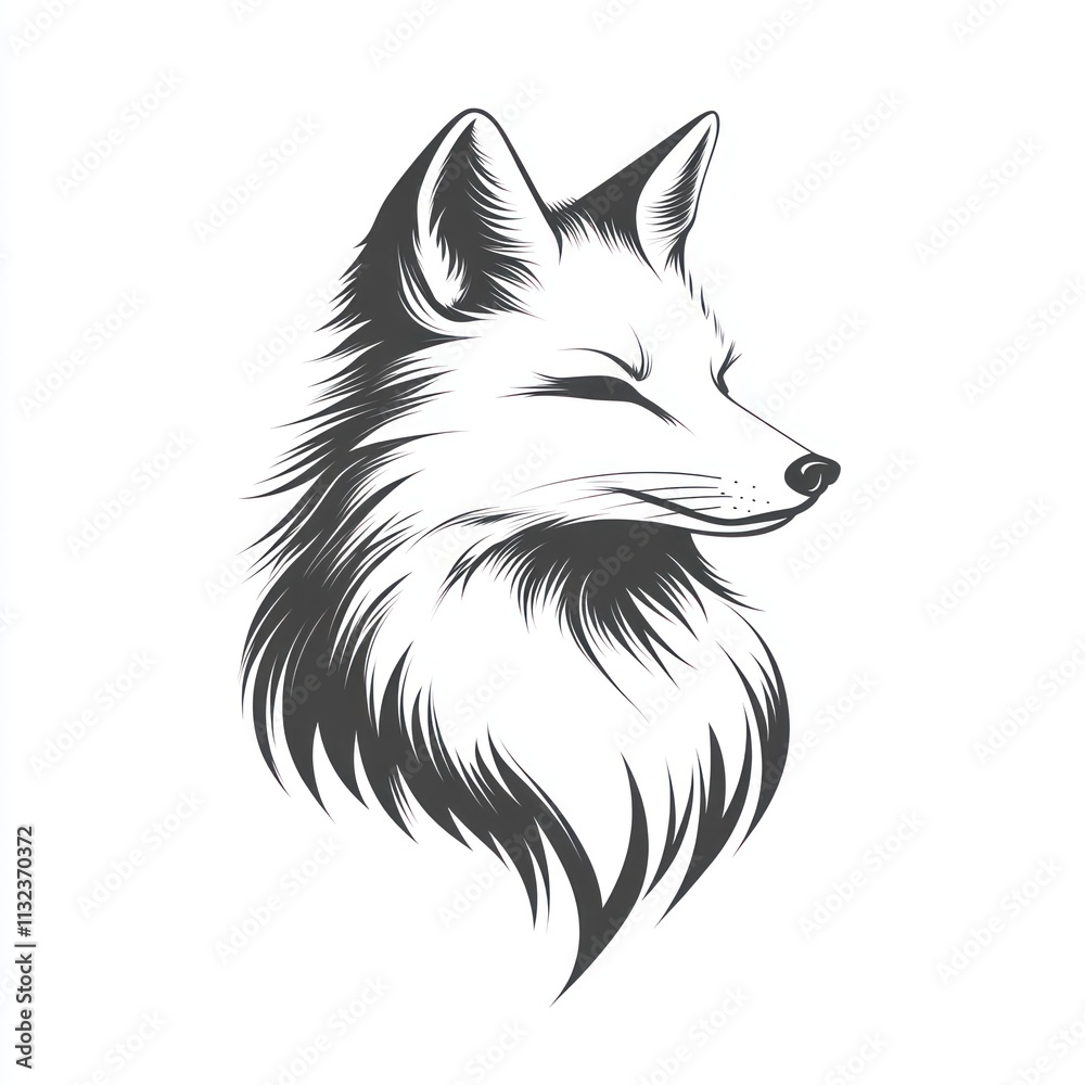 Obraz premium Majestic fox head profile, monochrome illustration.