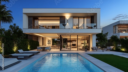 Wallpaper Mural A modern and elegant house with a swimming pool Torontodigital.ca