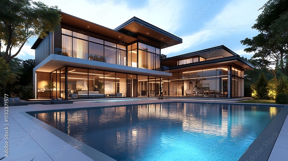 Fototapeta premium A modern and elegant house with a swimming pool