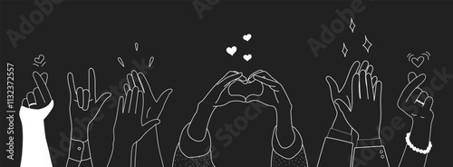Doodle sketch hands up gestures comic icons silhouettes vector set. Group of line art fun comic hands in the air. Voting or happy congratulation audience recognition symbols.