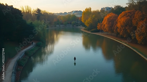 Tranquil Autumn Aerial Shot of Parc Montsouris, Paris photo