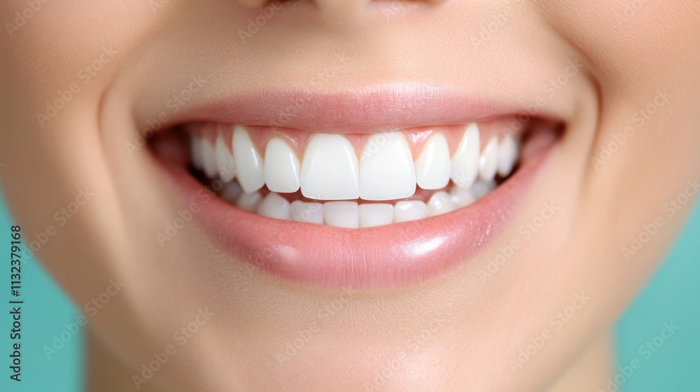 Obraz premium Beautiful young woman teeth. Dentist Teeth whitening. Dental health concept whitening procedure care Closeup shot of patient toothy smile