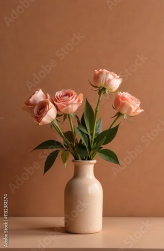 Wallpaper Mural Vase with flowers on a neutral background color mocha mousse. Trend color of 2025 Torontodigital.ca
