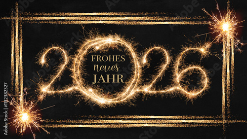 Photography Gutes neues Jahr, Silvester, Party, Neujahr Grußkarte, Karte mit deutschem Text