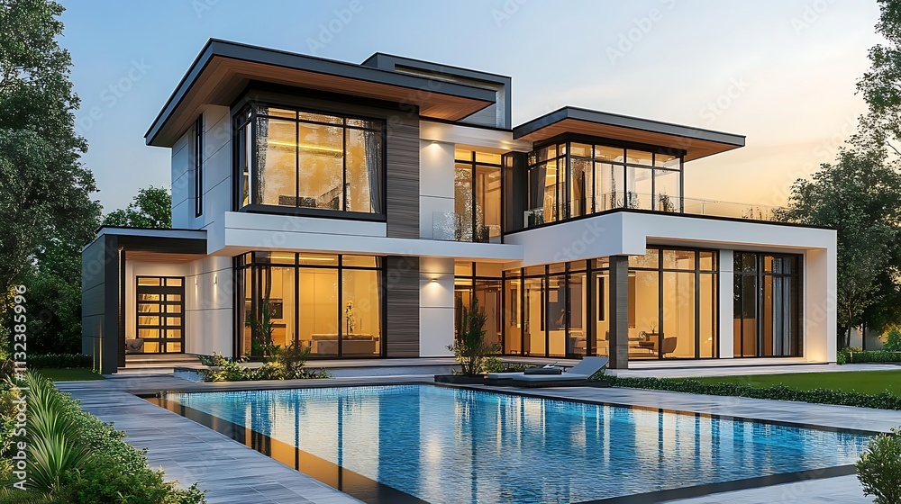 Fototapeta premium A modern and elegant house with a swimming pool