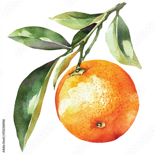 Tangerine fruit watercolor clipart illustration