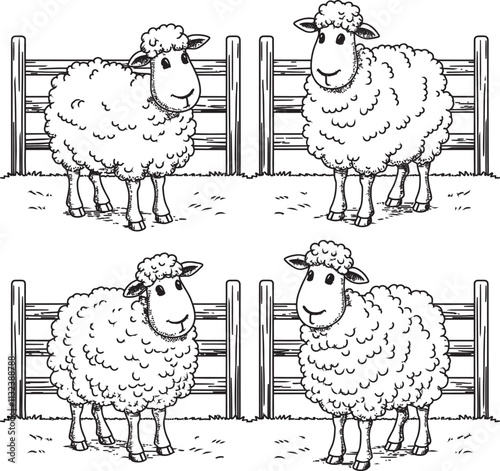 sheep house with sheep line art illustration