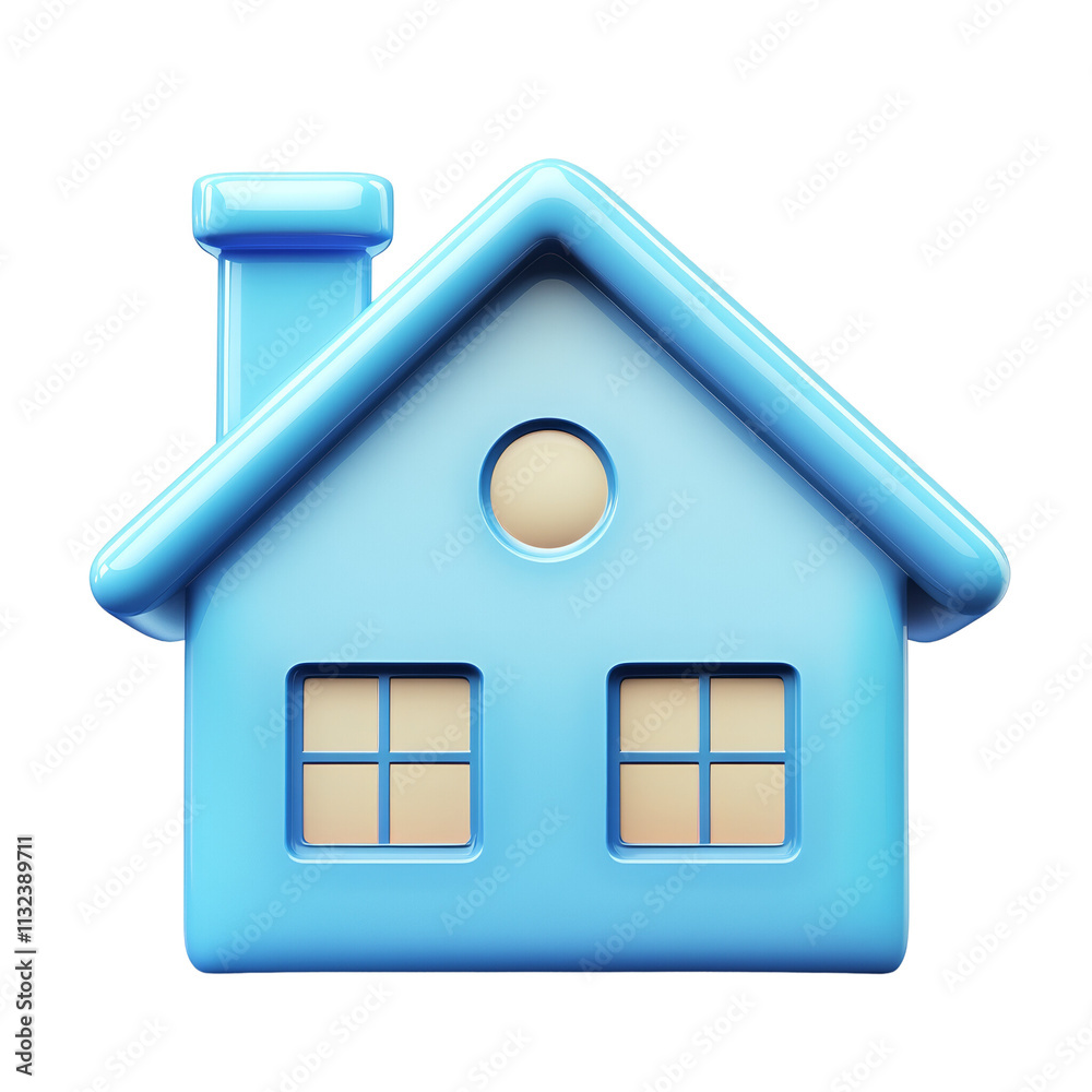 Fototapeta premium 3D Blue House Icon with Glossy Finish on transparent Background