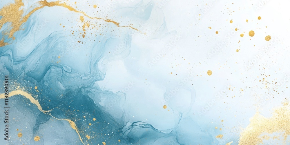Obraz premium Abstract blue and gold marble background, with a white watercolor texture.