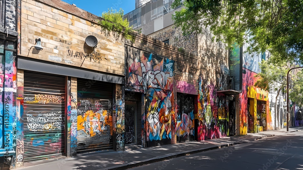 Fototapeta premium Vibrant Street Art Alley in Melbourne, Australia: A Colorful Urban Canvas