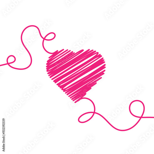 Hearts Continuous Scribble Line Drawing. Valentines day concept. Vector illustration