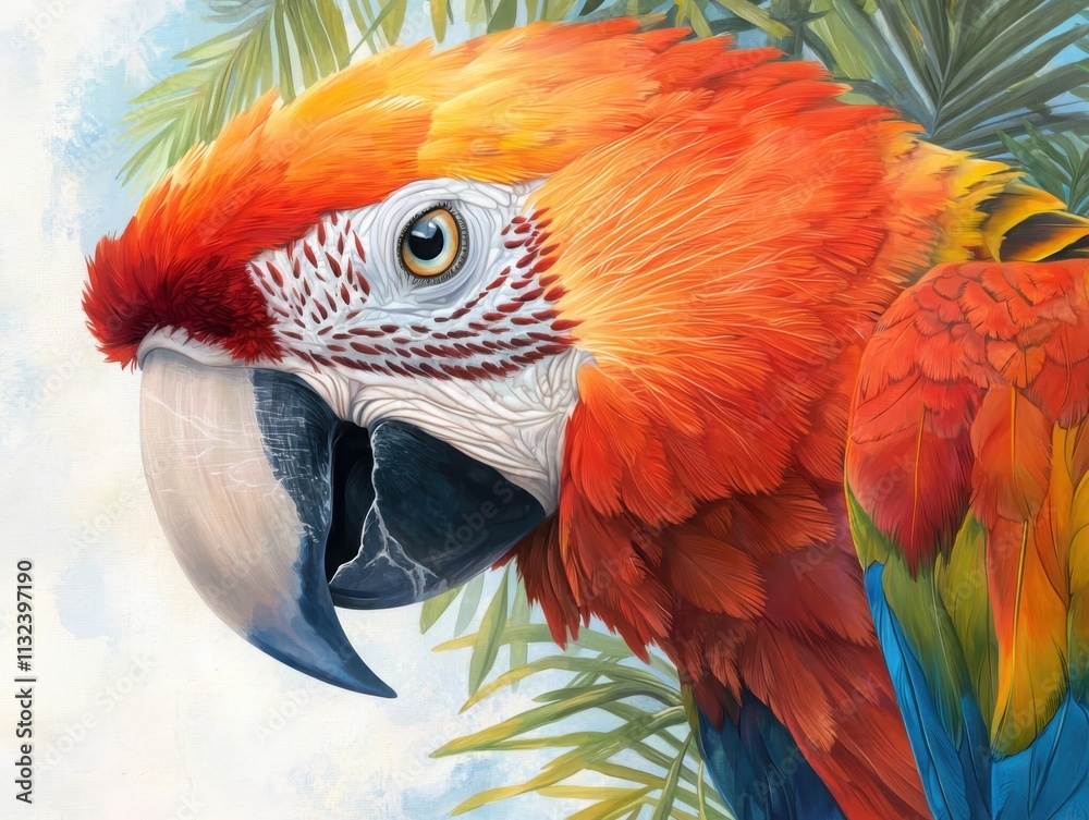 Fototapeta premium Captivating closeup of a colorful parrot's beak in tropical paradise artistic photography nature macro view vibrant hues and textures