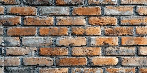 Close up of an old brick wall exhibiting a vintage tone effect, highlighting the textures and colors of the old brick wall for a unique artistic appeal. Perfect for vintage themes. photo