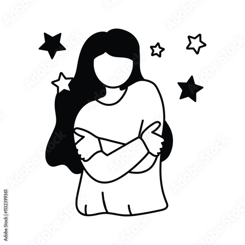 A woman hugging herself with joy, symbolizing self love or confidence