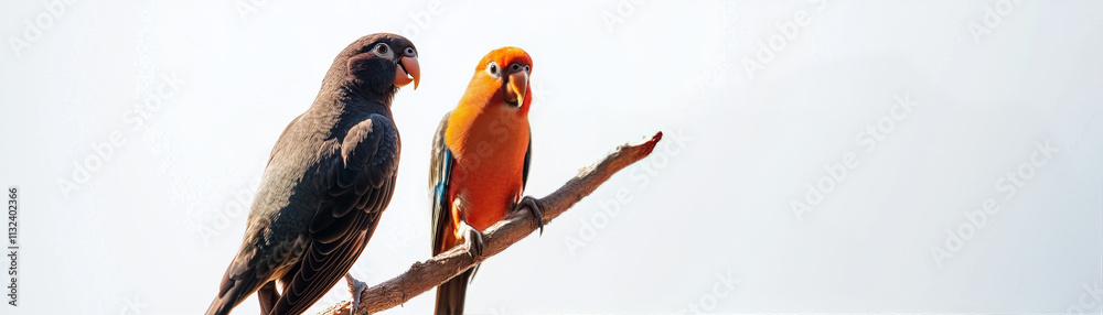 Fototapeta premium pair of lovebirds perched on branch, symbolizing companionship and joy