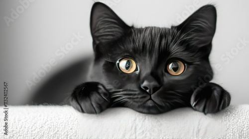  Elegant black cat on white background. photo