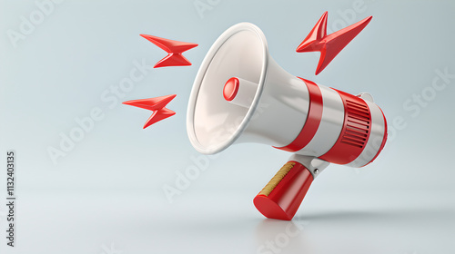 vibrant red and white megaphone with sound effects, perfect for announcements