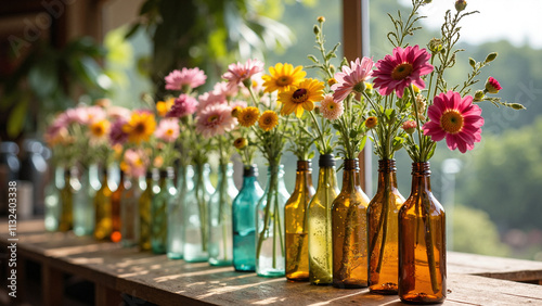 Rustic DIY Flower Vases: Vintage Bottles Transformed for Weddings and Events - Eco-Friendly Decor Inspiration photo