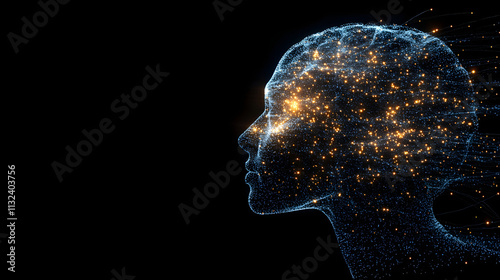 A 3D render of a brain made from glowing data streams, symbolizing the fusion of technology and neuroscience, showcasing artificial intelligence, data processing, and the concept of digital consciousn photo