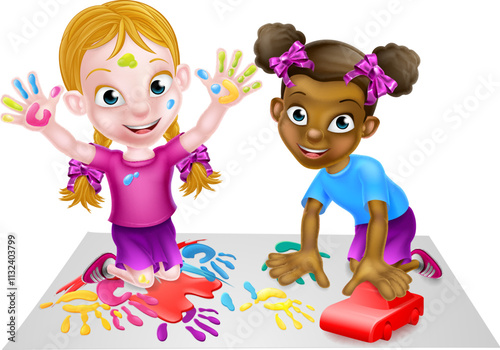 Cartoon girl children playi...