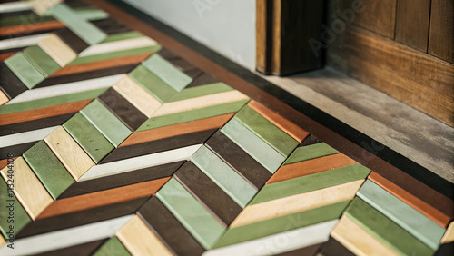 Close-up of colorful laminate flooring, modern home design