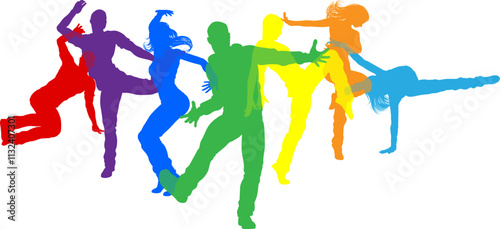 Street dancers dancing silhouette hip hop dance silhouettes poses set