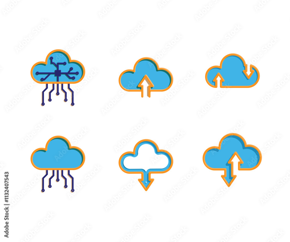 Obraz premium cloud computing. Infrastructure technology, data system storage service concept. Upload and download icons. colored flat design style. vector template design