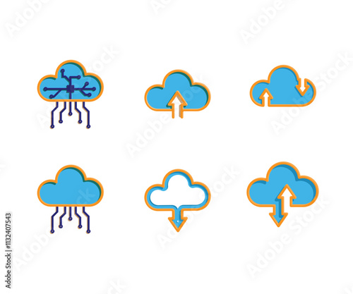 cloud computing. Infrastructure technology, data system storage service concept. Upload and download icons. colored flat design style. vector template design