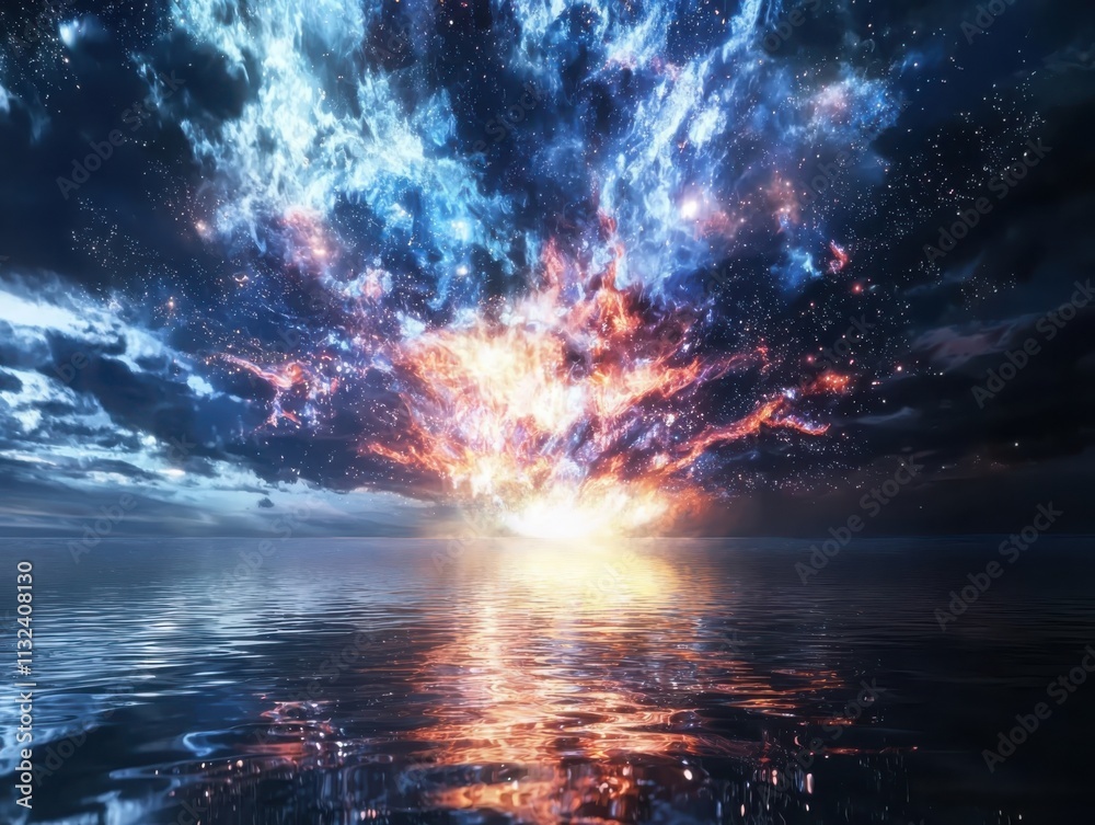 Fototapeta premium Fireworks display waterfront night sky vibrant colors magical reflection celebration concept