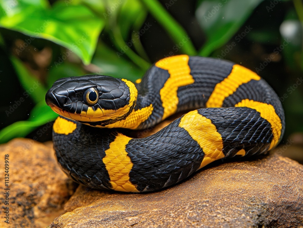 Obraz premium Banded krait snake close-up wildlife photography in tropical habitat