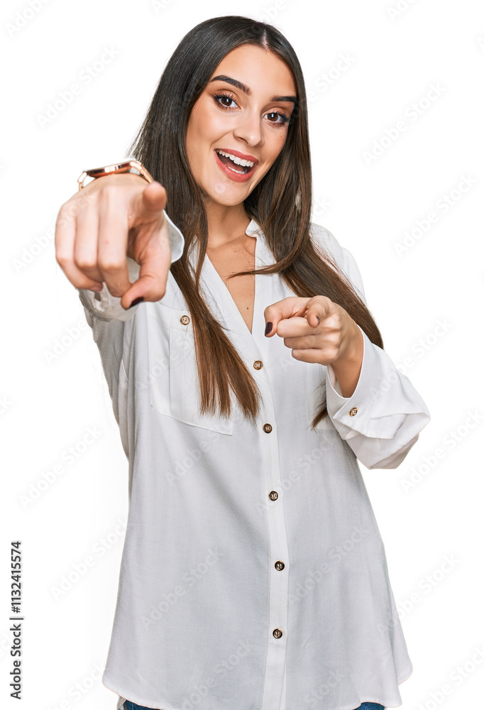 Φωτογραφία Young beautiful woman wearing casual white shirt pointing to you and the camera