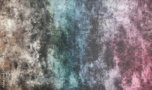 Abstract grunge texture background with muted tones of brown, teal, and pink. Ideal for design projects needing a vintage or distressed aesthetic. photo