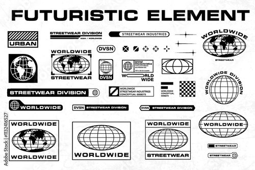 Futuristic streetwear cyberpunk interface element technology graphic vector design template