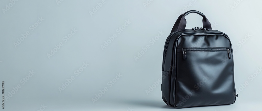 Naklejka premium Sleek black backpack on a minimalist background.