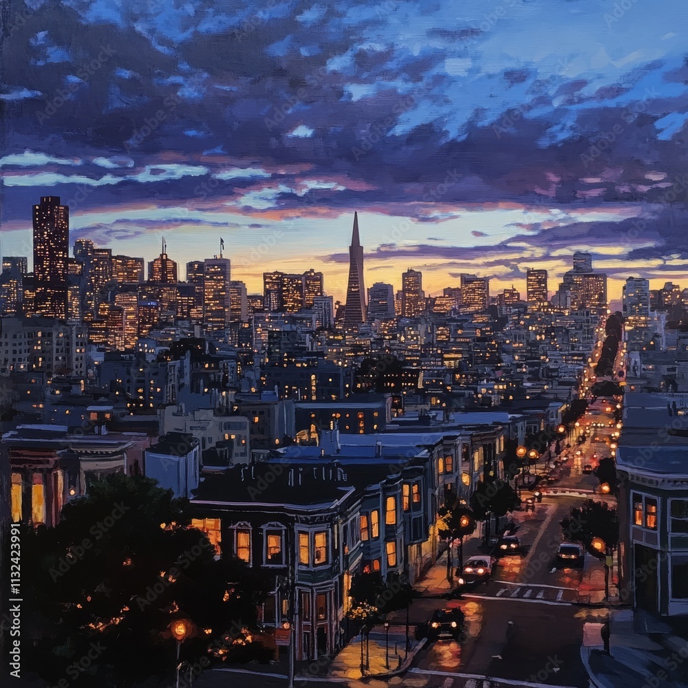 Fototapeta premium SF cityscape at dusk