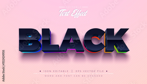 Black 3D Text Effect Design Editable and Scalable Vector Graphic Style Effect with Shadow and Rainbow Color Multilevel Lettering on Pastel Background. Premium Typography Illustration Template for