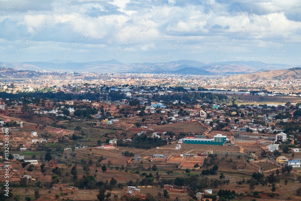 Fototapeta premium Panoramic Town View in a Madagascar Landscape