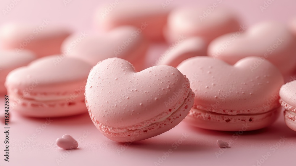 Obraz premium Sweet french heart-shaped macarons on the pink background