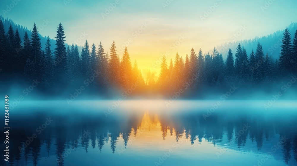 Fototapeta premium A beautiful forest with a lake in the background