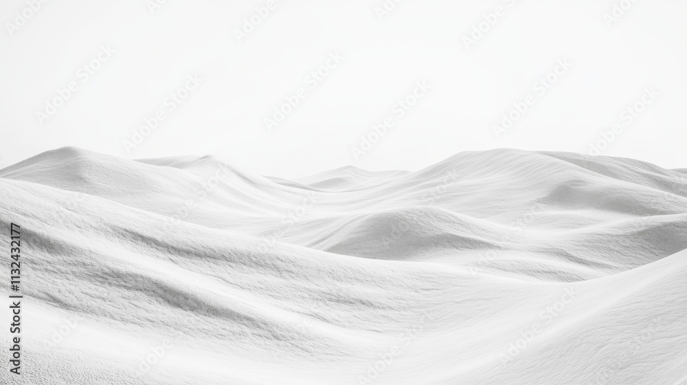 Fototapeta premium Snow-covered hills, white background, isolated on the edges, high resolution, highly detailed, 3D render, hyper-realistic, ultra-sharp focus, bokeh effect, seamless texture, symmetrical composition, 