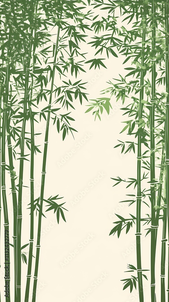 Fototapeta premium green bamboo forest plants pattern illustration poster background