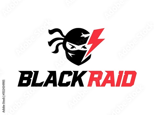 Black Raid Logo Featuring Ninja and Lightning Bolt photo